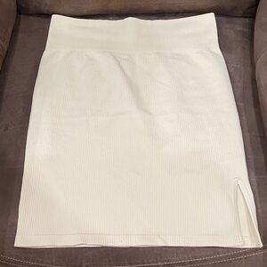 Ribbed Cream Pencil Skirt with Subtle Side Slit